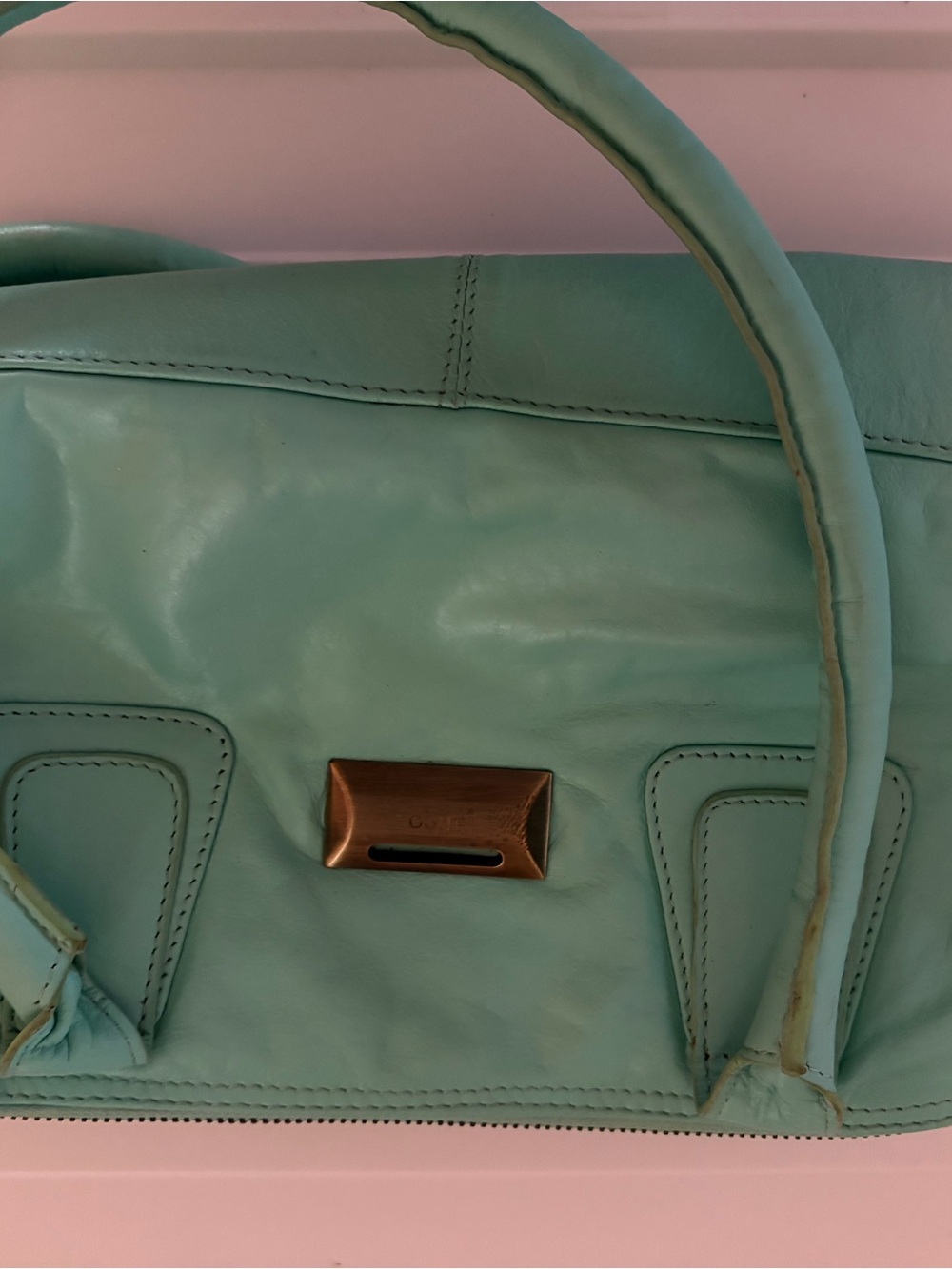 latico Mint Green Leather Shoulder Bag with Brass Accent